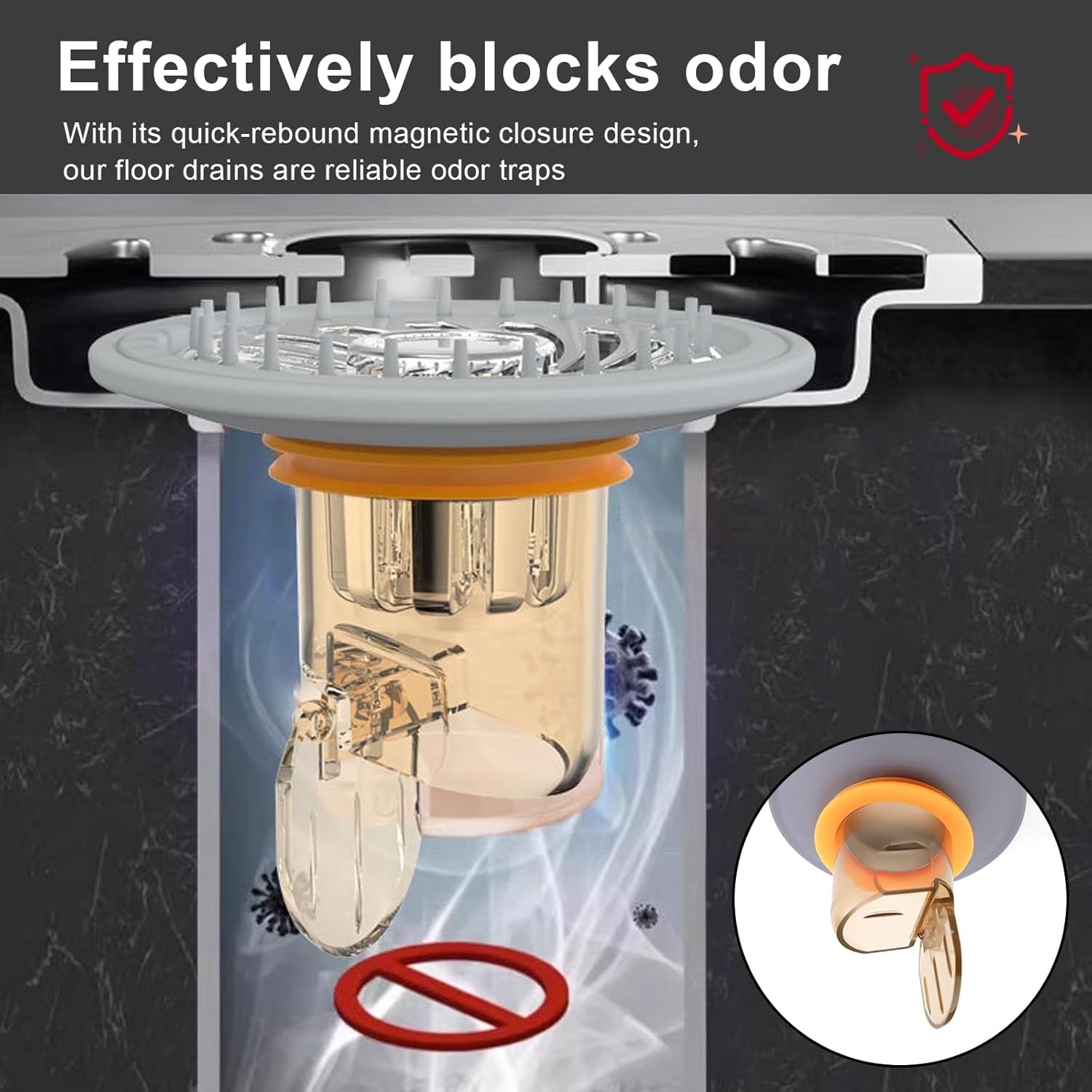 2 bouchons de douche anti-odeur - Siphon de sol avec filtre à cheveux pour douche - Convient aux trous de siphon de sol d'un diamètre de 32 à 45 mm - 3