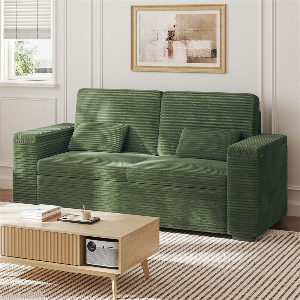 DRIPEX Canapé 2 places en velours côtelé Vert avec accoudoirs espace de rangement,Canapé avec coussins et oreillers,182×74×84cm - 8