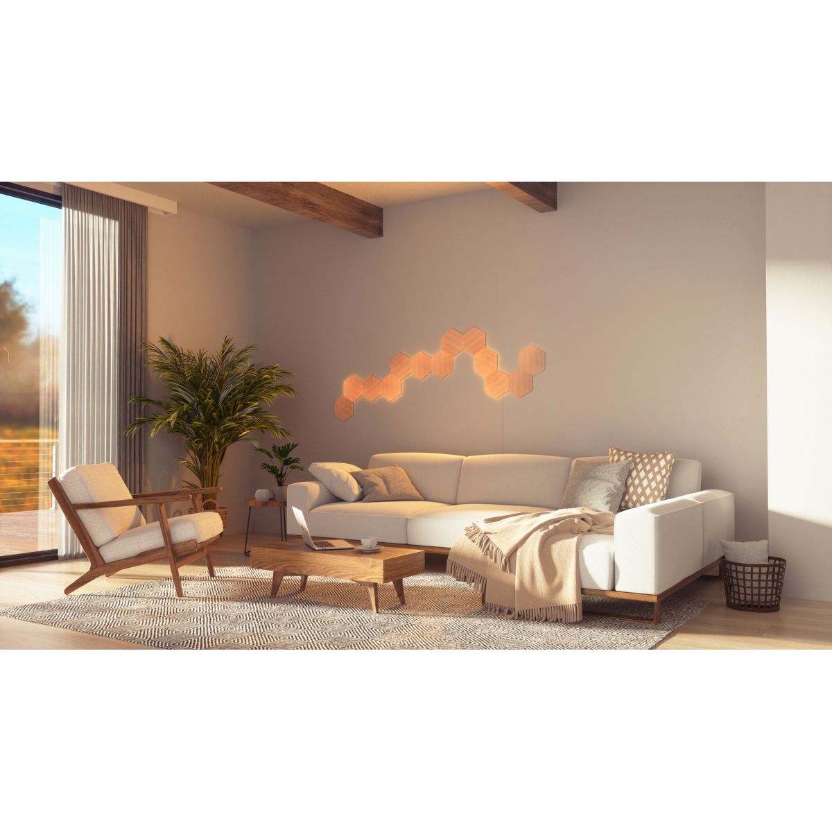 Nanoleaf Elements Starter Kit, 13 Esagoni Luminosi LED Effetto Legno Smart - Applique da Parete Interno Modulari, Luci Led Dimmerabile WiFi, Funziona - 4