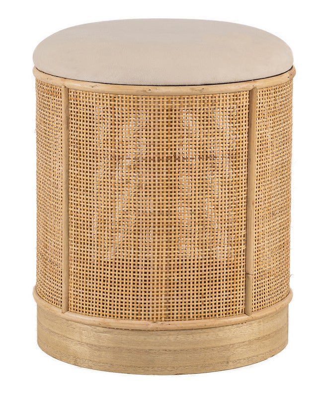 Nordlys - Pouf de Salon en Bois et Velours Rotin Beige