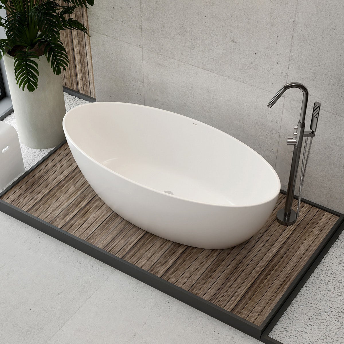 BERNSTEIN - Baignoire îlot Acrylique ovale 160x80x60cm Blanc brillant + Bonde et trop plein - TERRA 2.0 - 3