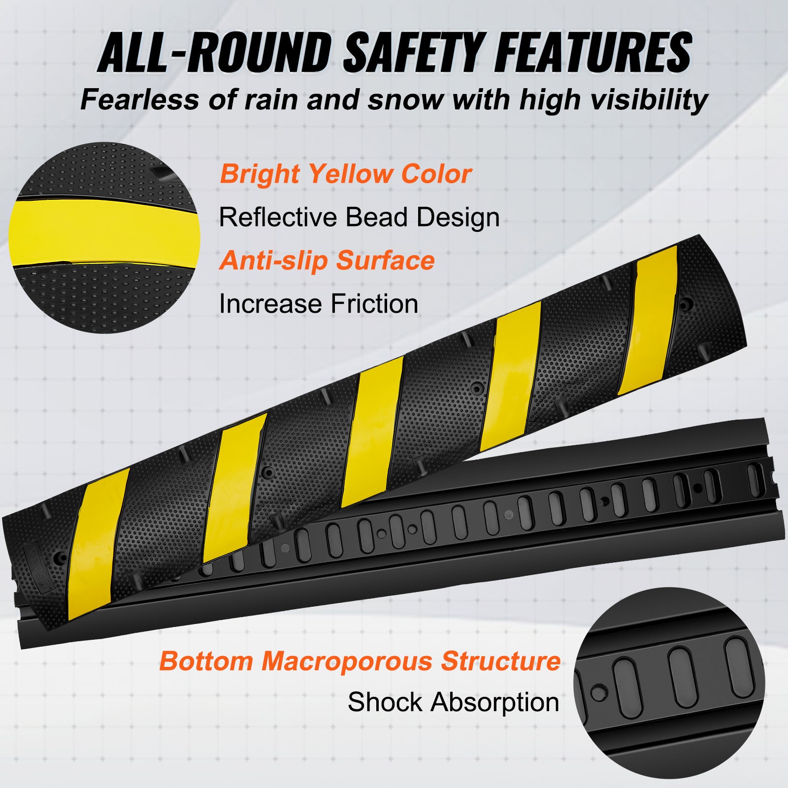 Rampe Protection Câble VEVOR Lot 2, 2 Canaux, Caoutchouc, Charge 10000 kg 8 Vis d'Expansion 1 Foret, pour Routes Parkings, 183x30x4,5 cm, Noir/Jaune - 5