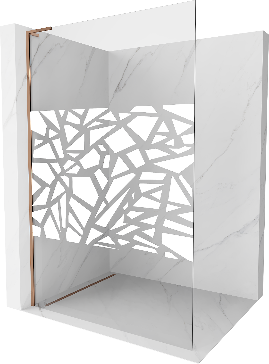 Mexen Kioto L ścianka prysznicowa Walk-in 90 x 200 cm, biały wzór, różowe złoto - 800-090-103-60-85