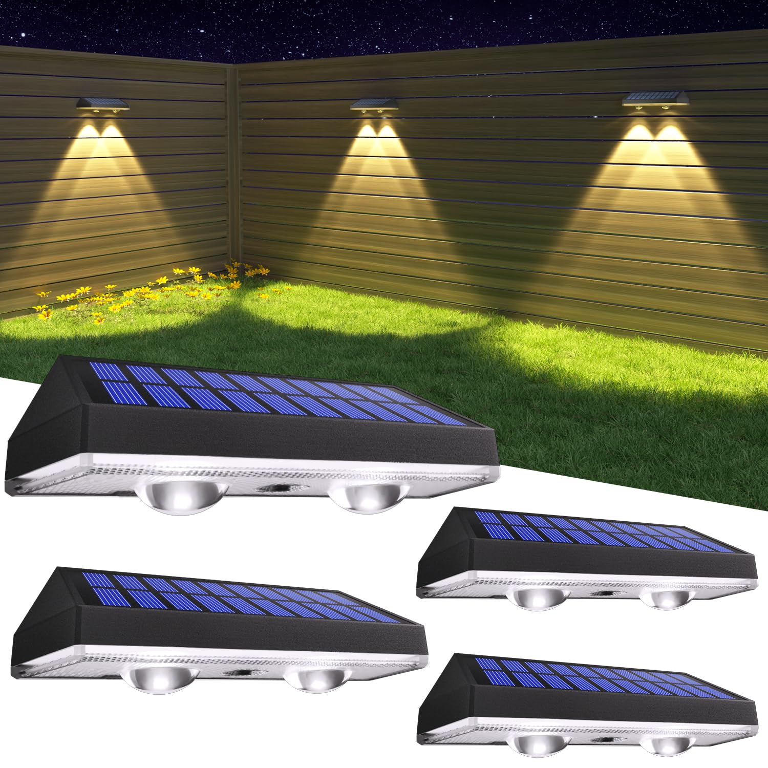 Zestaw zasilanych energią słoneczną ogrodowych lamp ogrodzeniowych wodoodporne zewnętrzne słoneczne lampy ścienne tryby kolorów do użytku na zewnątrz