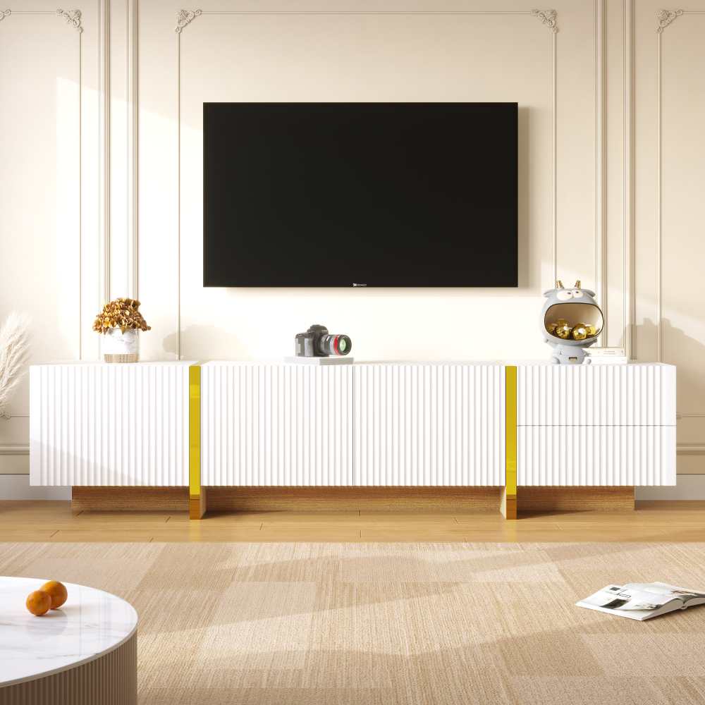 Nowoczesna szafka RTV z 3 drzwiami i 2 szufladami, dużo miejsca do przechowywania i elegancki design do salonu