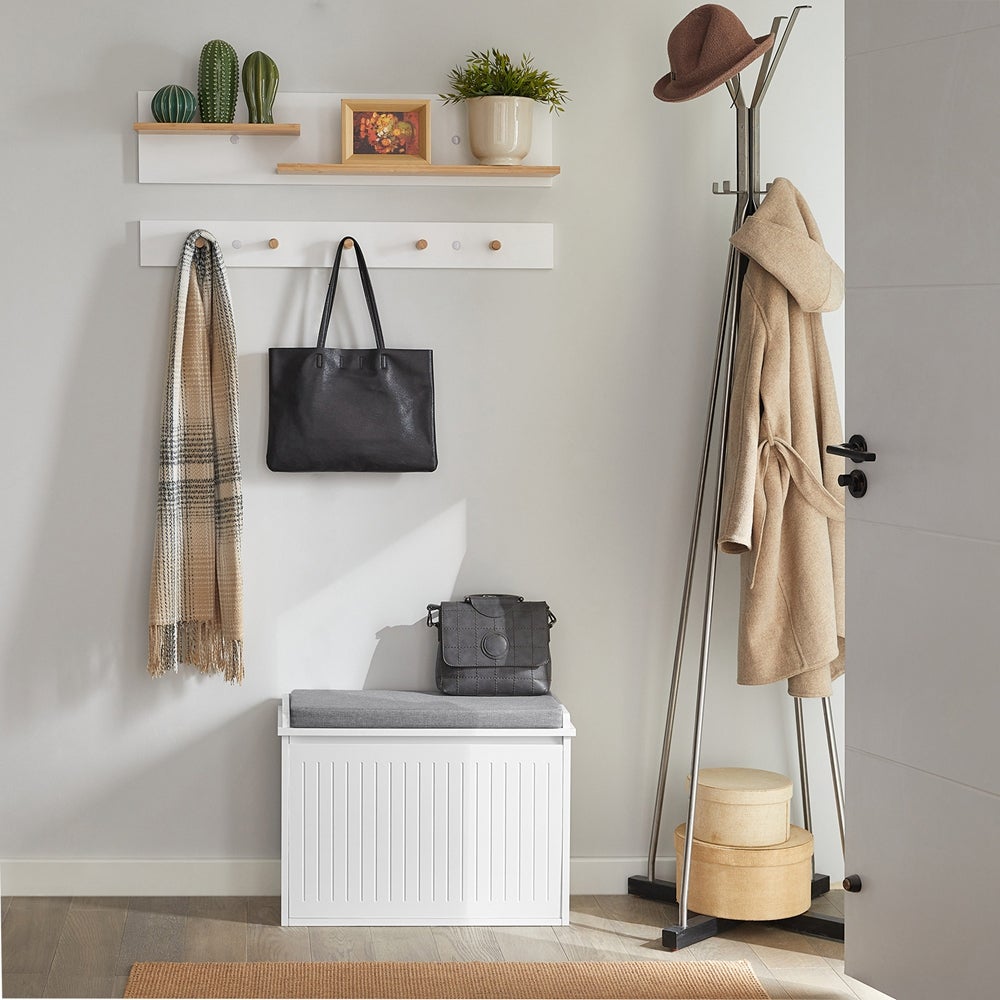 SoBuy Banc chaussures d’entrée avec assise coussin rembourré, meuble de rangement à abattant blanc gain de place, capacité 150 kg, 62x 26x45cm - 8