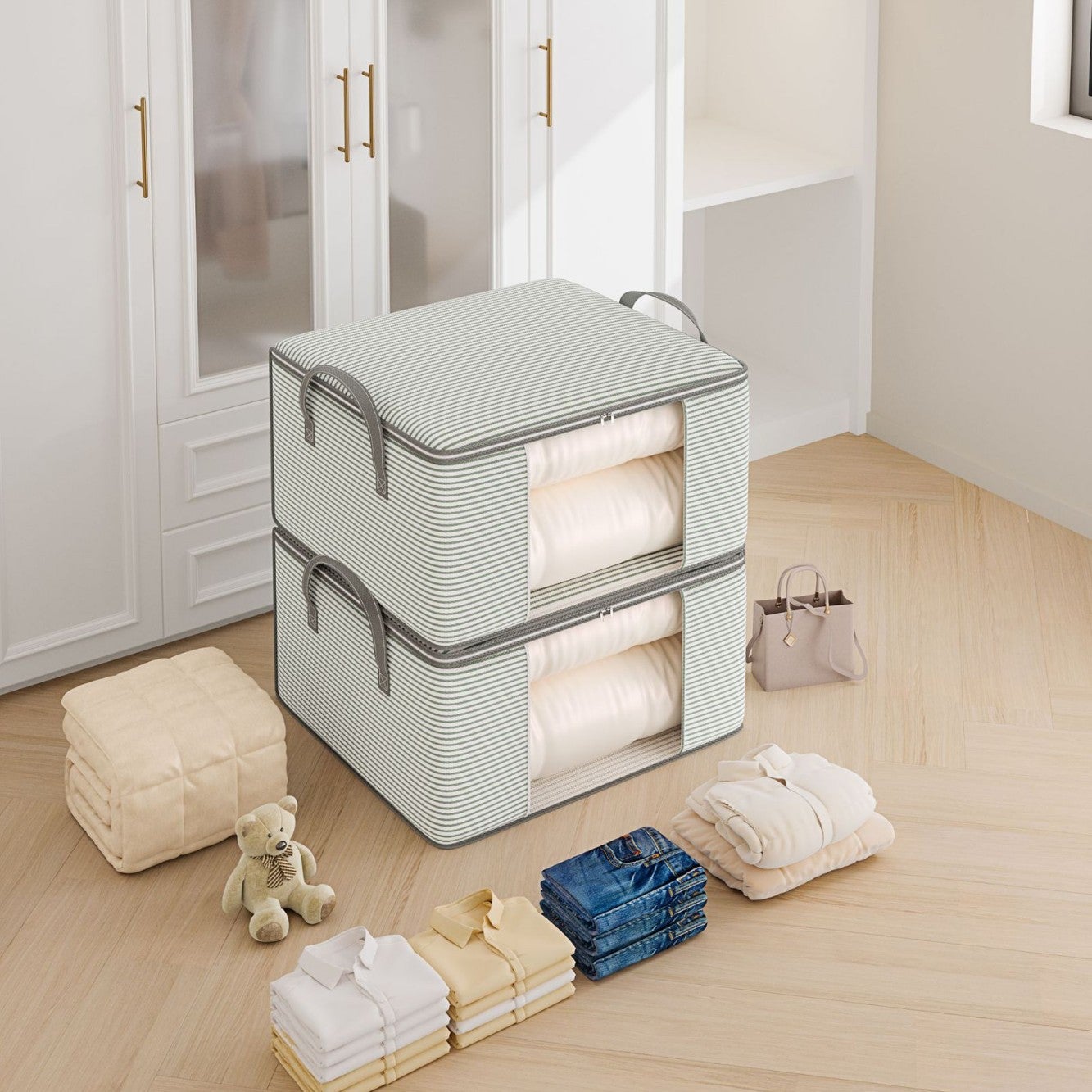 Boîte de rangement pliable, boîte de rangement pour vêtements avec couvercle, boîte de rangement pour placard avec poignée. - 3
