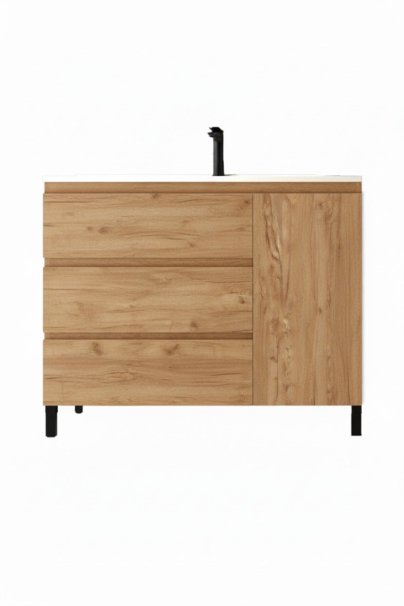 Ensemble armoire et plan de travail Alessandria en 100 cm, finition chêne guadarrama avec poignée cannelée - 2