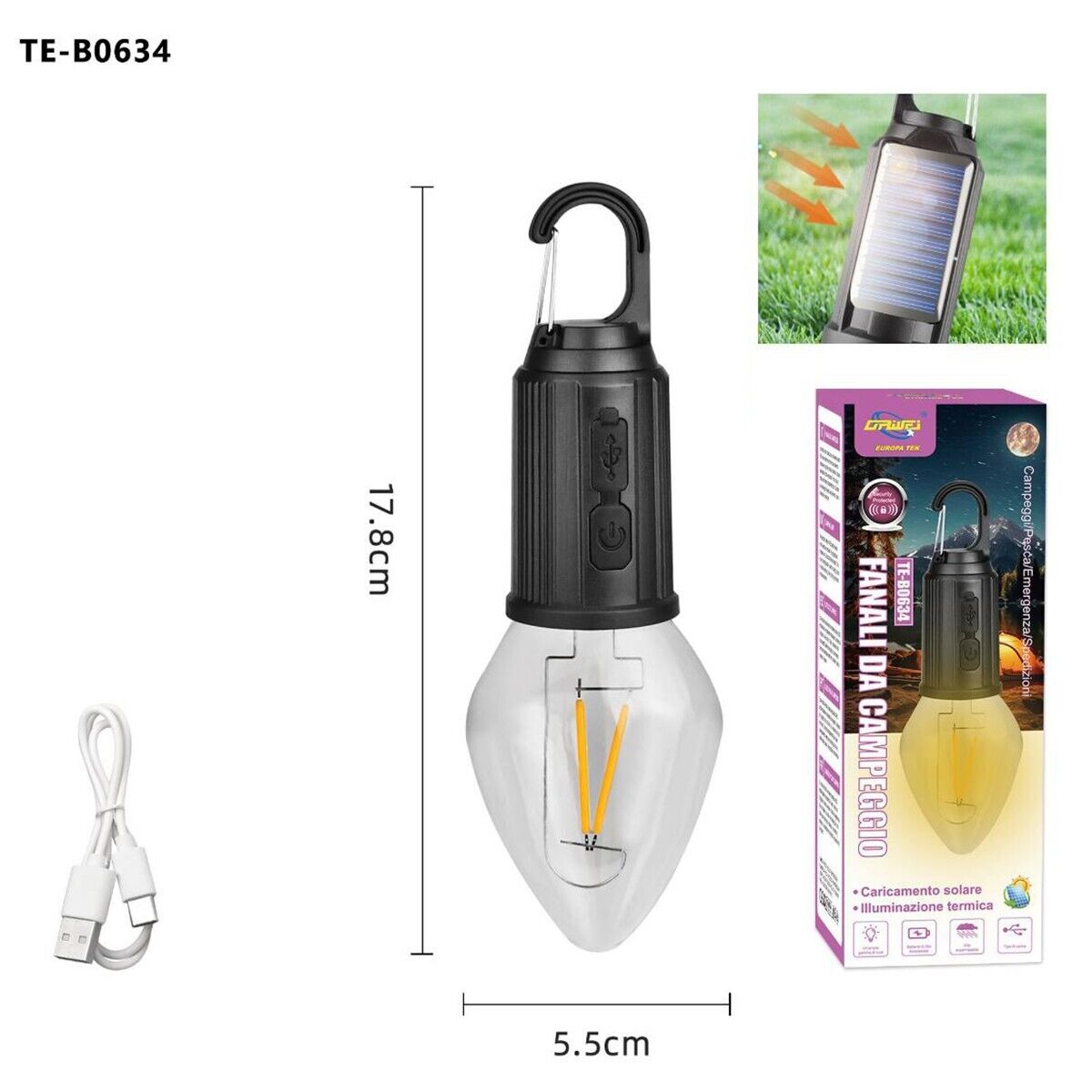 Luce da campeggio ricaricabile Luce calda 3000K Luminosità regolabile 3 modalità di illuminazione Luce da tenda impermeabile