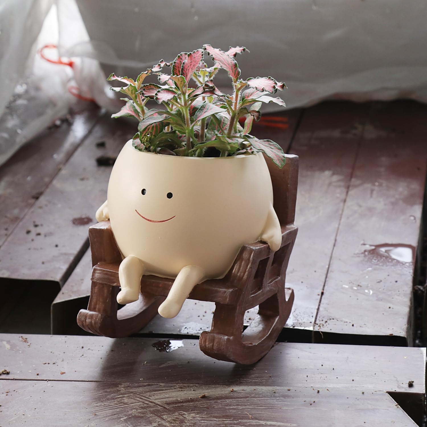 Fioriera Sospesa Con Faccia Allegra - Vaso Oscillante In Resina Per Piante Grasse E Rampicanti - Decorazione Originale Per Interni Ed Esterni - Idea Regalo