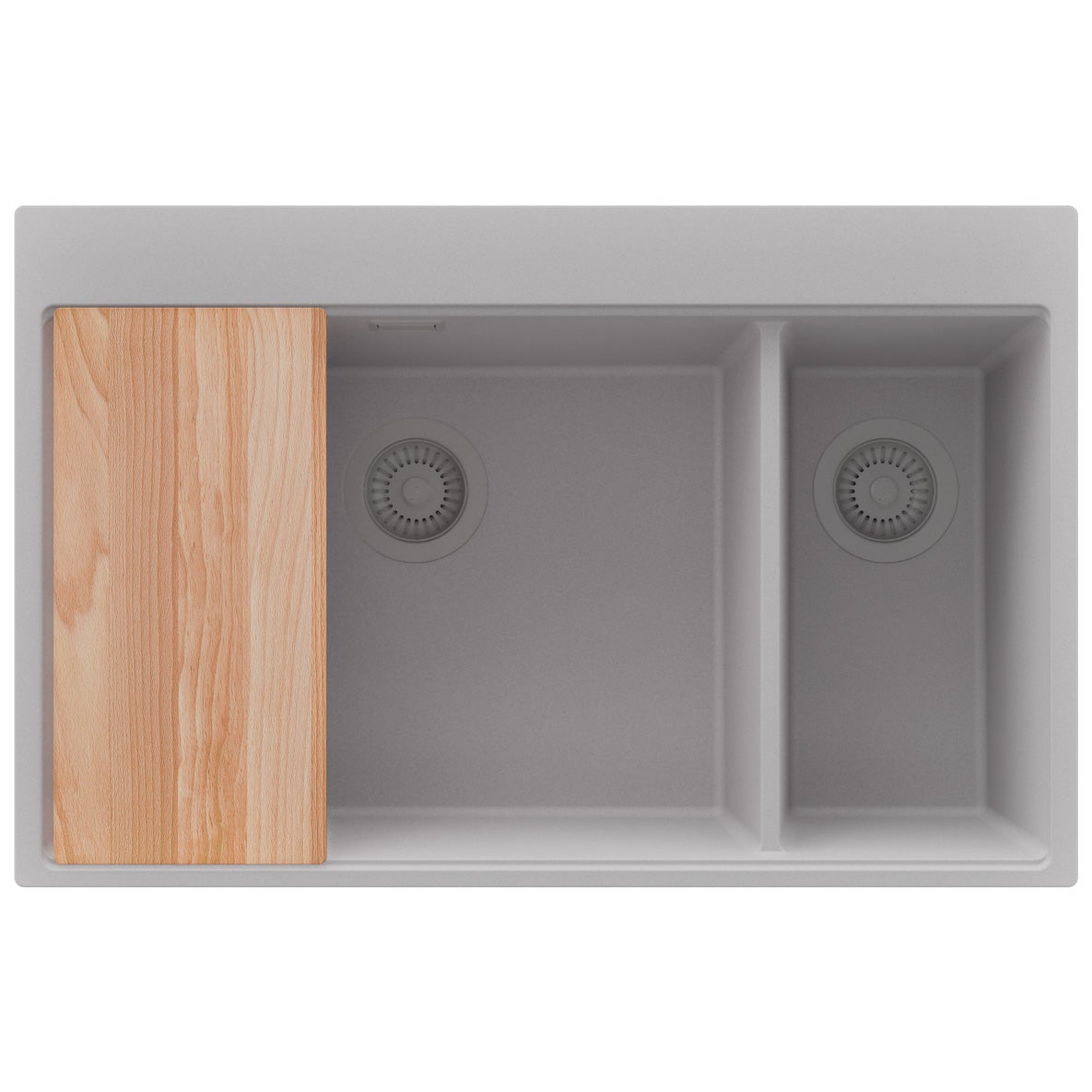 Zlewozmywak Szary 78x50cm, Zlew Kuchenny 2 Komorowy + Syfon + Deska, Nablatowy do szafki od 80cm - Oslo Duo PRIMAGRAN