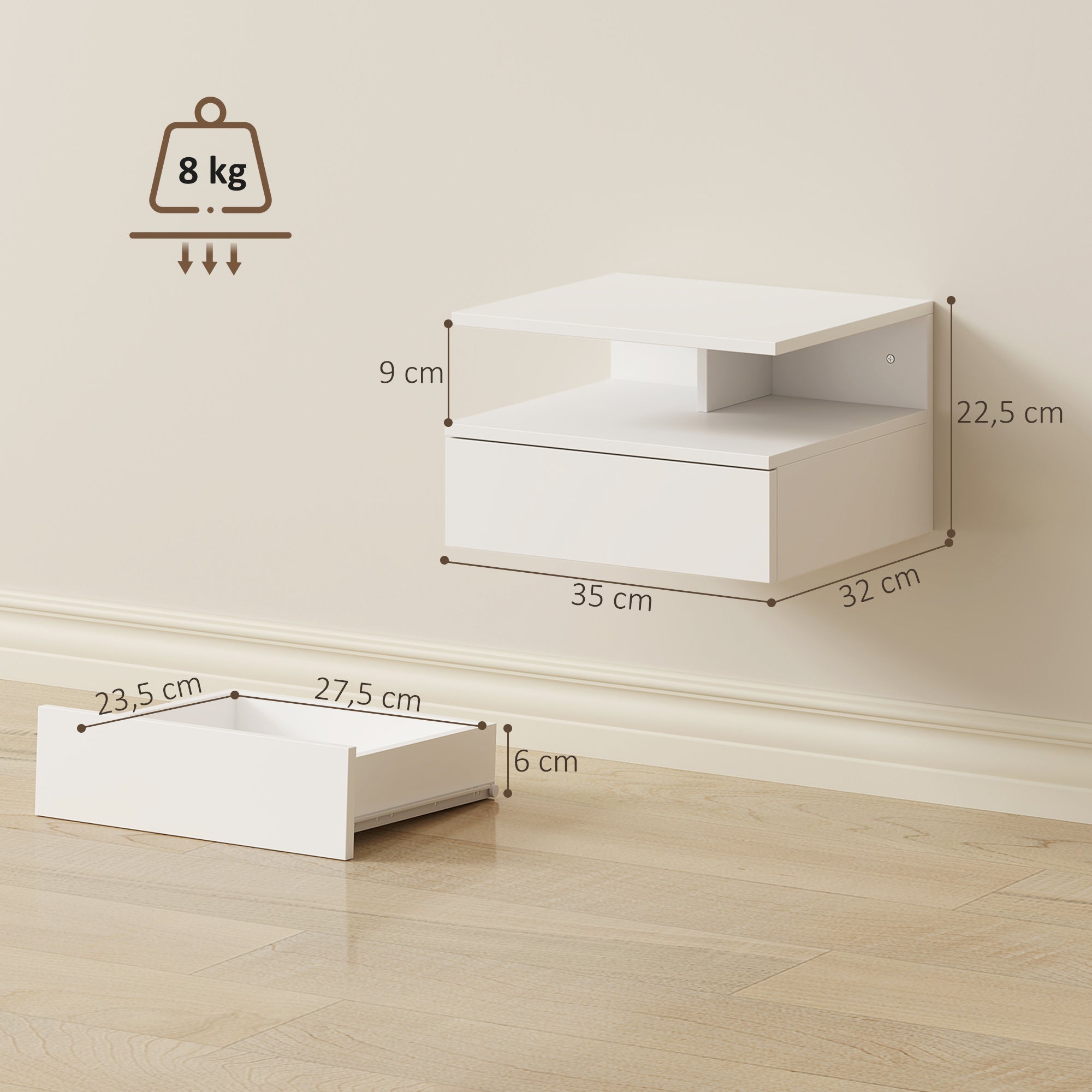 Set de 2 mesitas de noche con cajón HOMCOM 35x32x22,5 cm blanco - 4