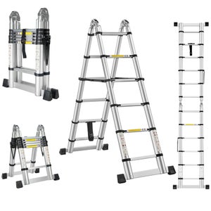 Scala Multiuso In Alluminio 4+4 Gradini - Telescopica, Professionale, Made In Italy, Portata 150 Kg - Foto 11