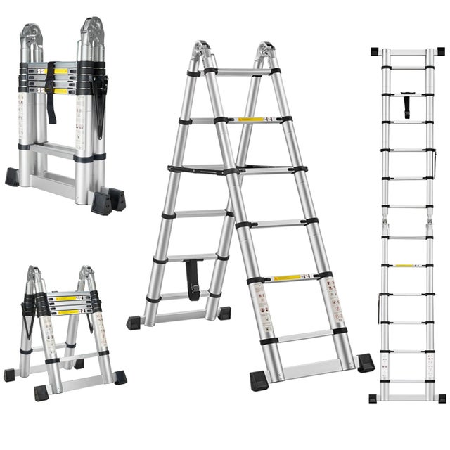 STANEW Échelle télescopique pliante 2 en 1 3,8 m (1,9 + 1,9), aluminium, capacité de charge 150 kg, argent