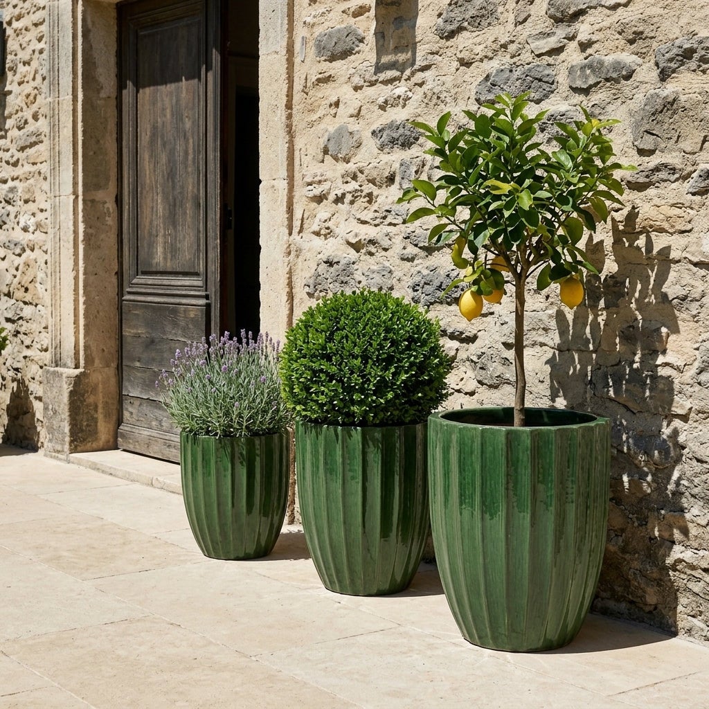 Pot grande taille d'extérieur HUGO 55x71cm vert jungle, fait main en terre cuite émaillée, résistant au gel - 4