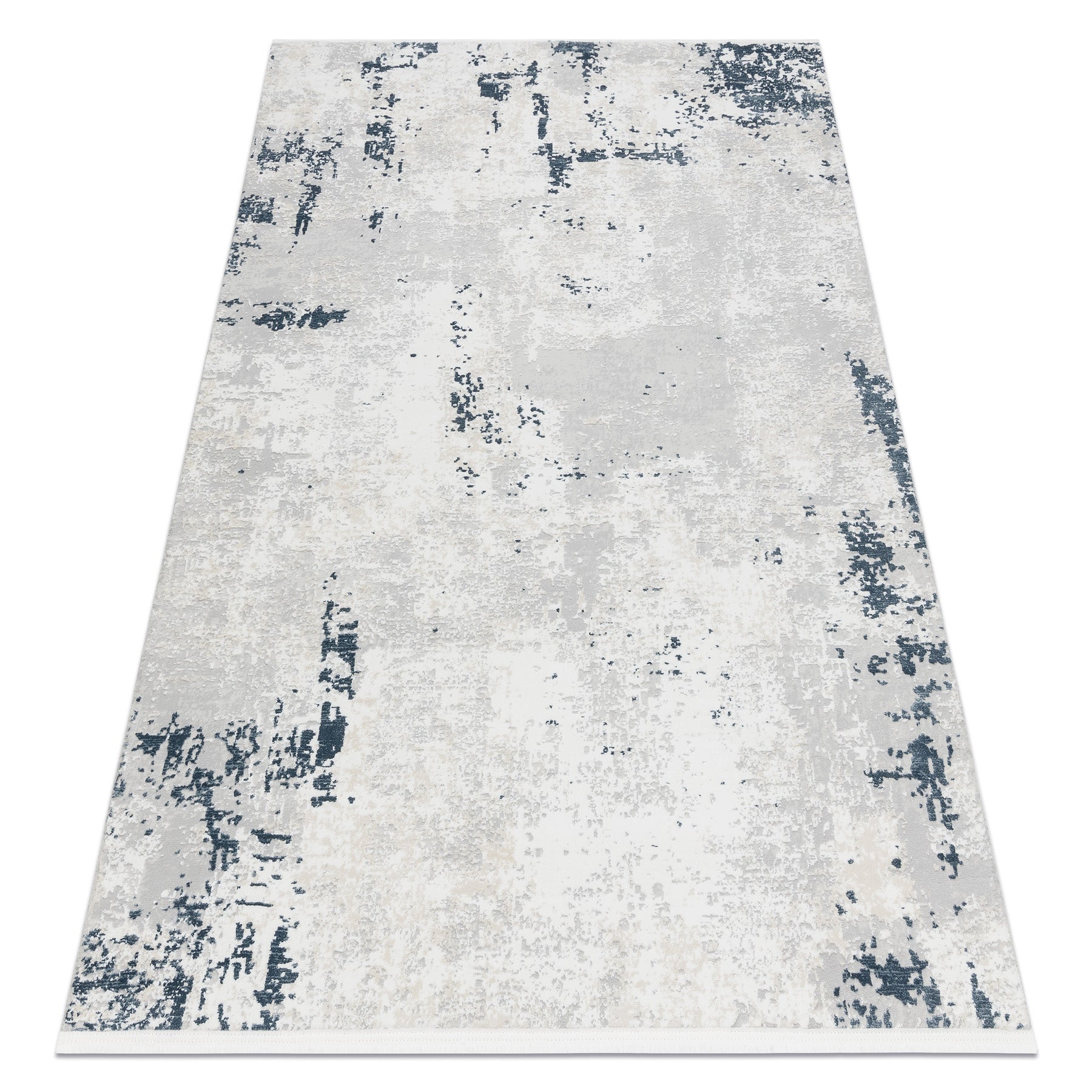Alfombra moderna duke 51378 crema / azul - hormigón, piedra estructurada, muy suave, flecos 180x270 cm