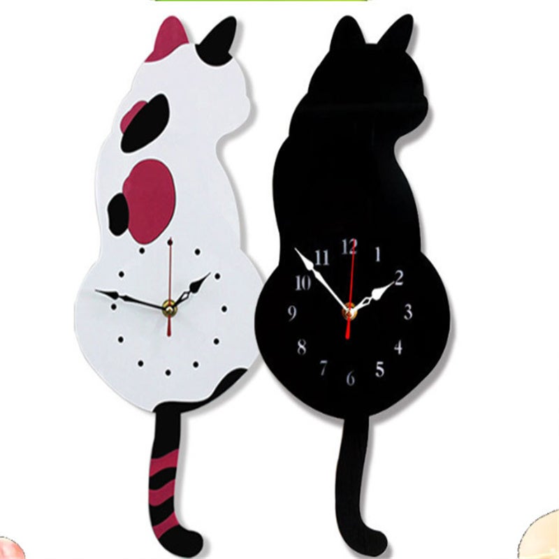 Horloge Murale Kit Chat Classique Noir - Pendule Fantaisie Ovale (Neuf)