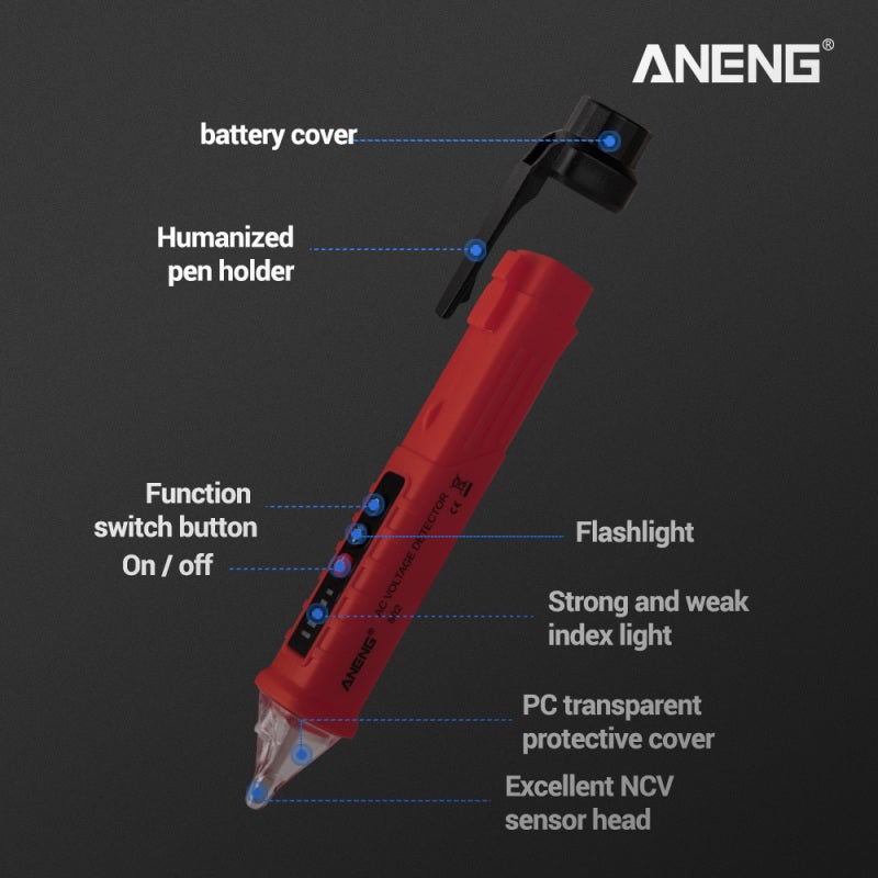 Testeur de tension CA sans contact VD802, 12 V-1&nbsp;000 V, style stylo, indicateur électrique, prise LED, capteur de tension, avec - 6