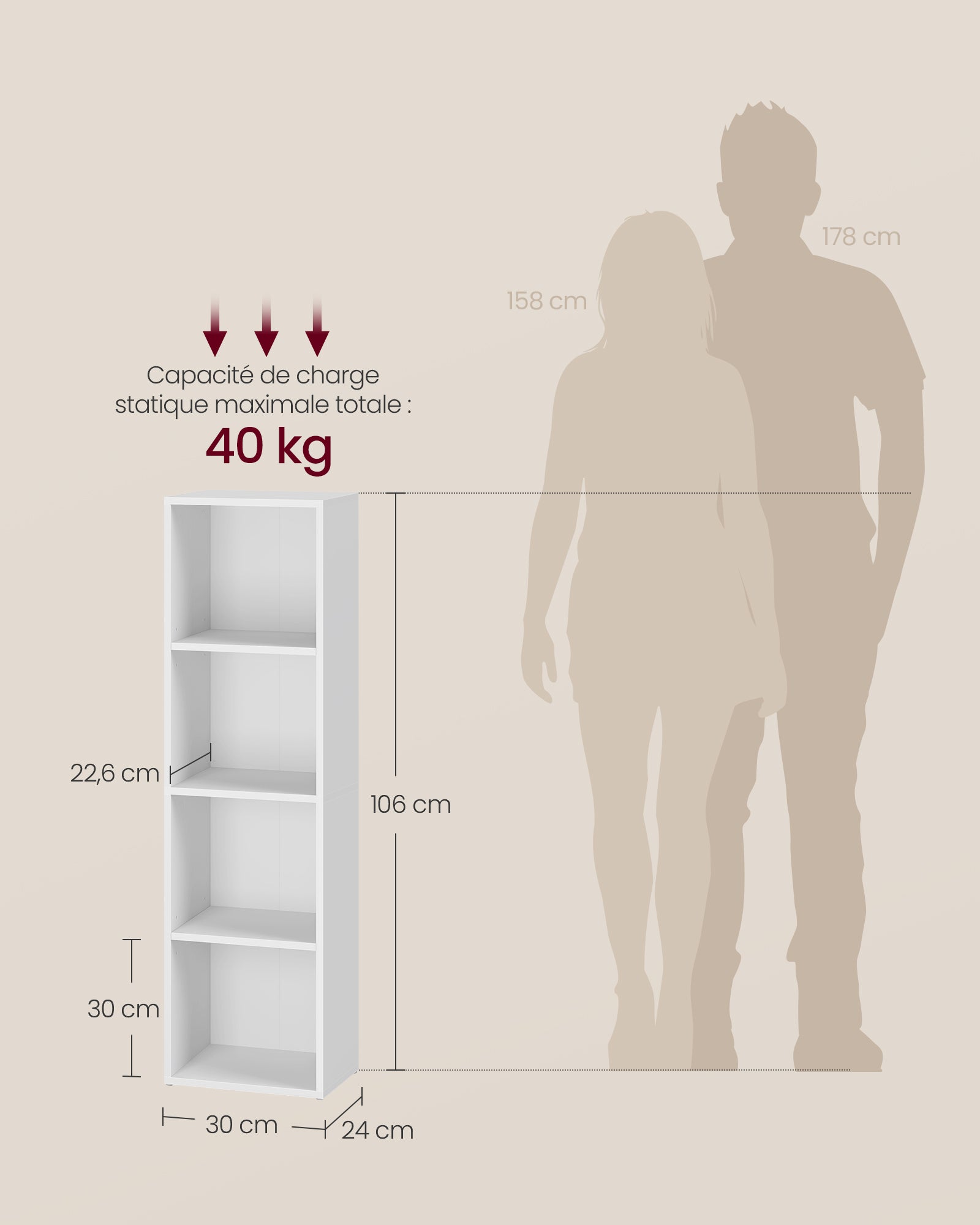 Bibliothèque, Étagère sur 4 Niveaux, avec Étagères Réglables, Meuble de Rangement Ouvert, pour Salon, Chambre, Bureau, Blanc Nuage - 5