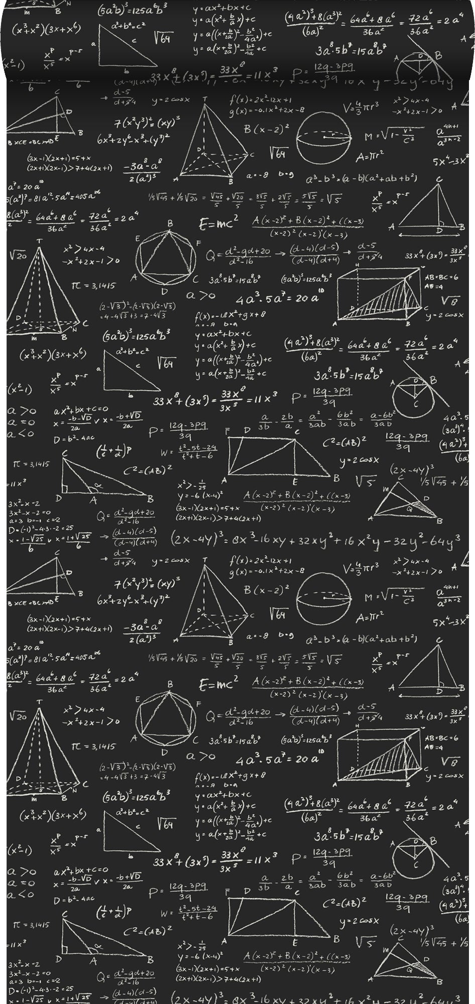 Papel pintado fórmulas matemáticas negro mate - 53 cm x 10,05 m - estahome