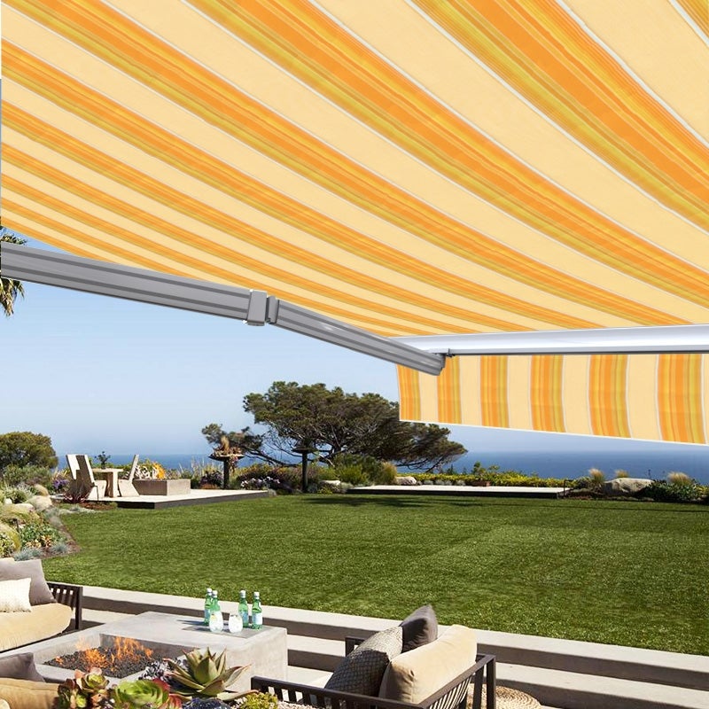 Store banne manuel Demi coffre 3,6 x 3 m pour terrasse - Jaune rayé - 2