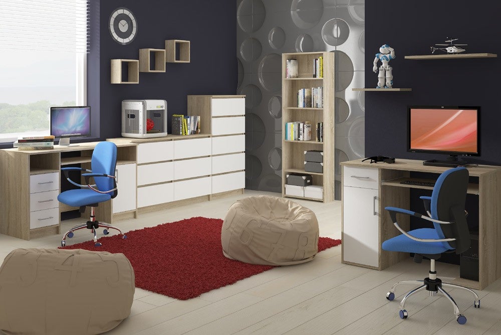 Commode AKORD K140 Chêne Sonoma 138 cm 6 tiroirs façade Blanche 138x40x77 cm - 4