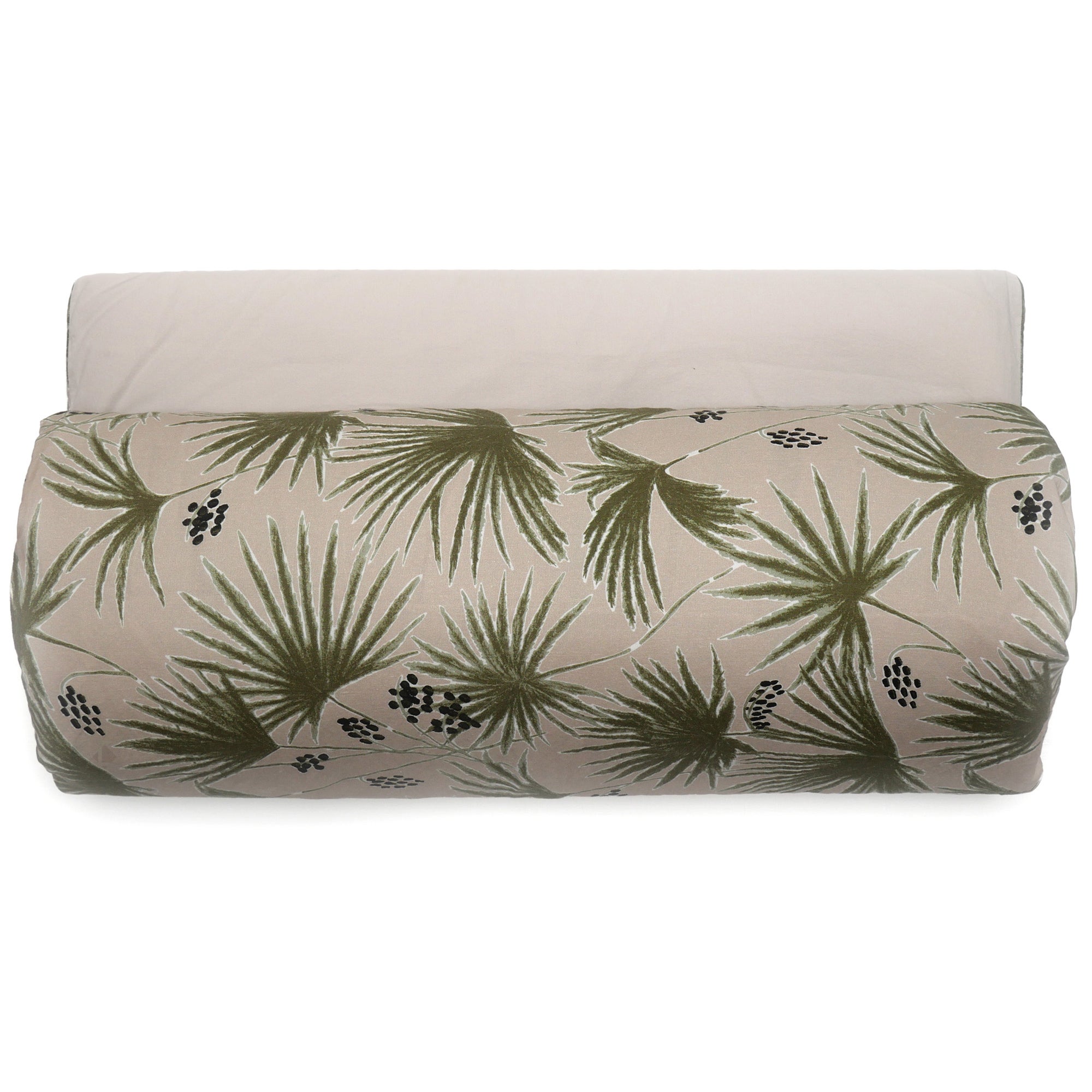 Housse édredon Lin Housse D'édredon Lin Lavé 80x200 Cm - Motif Végétal Palawan - Beige Sauge Housse Coton Lin Oeko-Tex