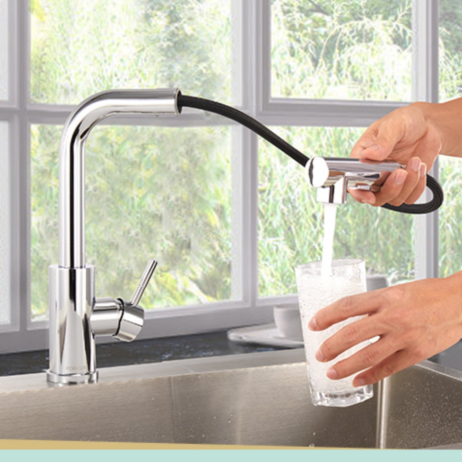 LOVHAUS Wyciągana Bateria Kuchenna, Bateria Kuchenna z 2 Trybami Pracy, Obrotowa Bateria Zlewozmywakowa 360°, Bateria Kuchenna