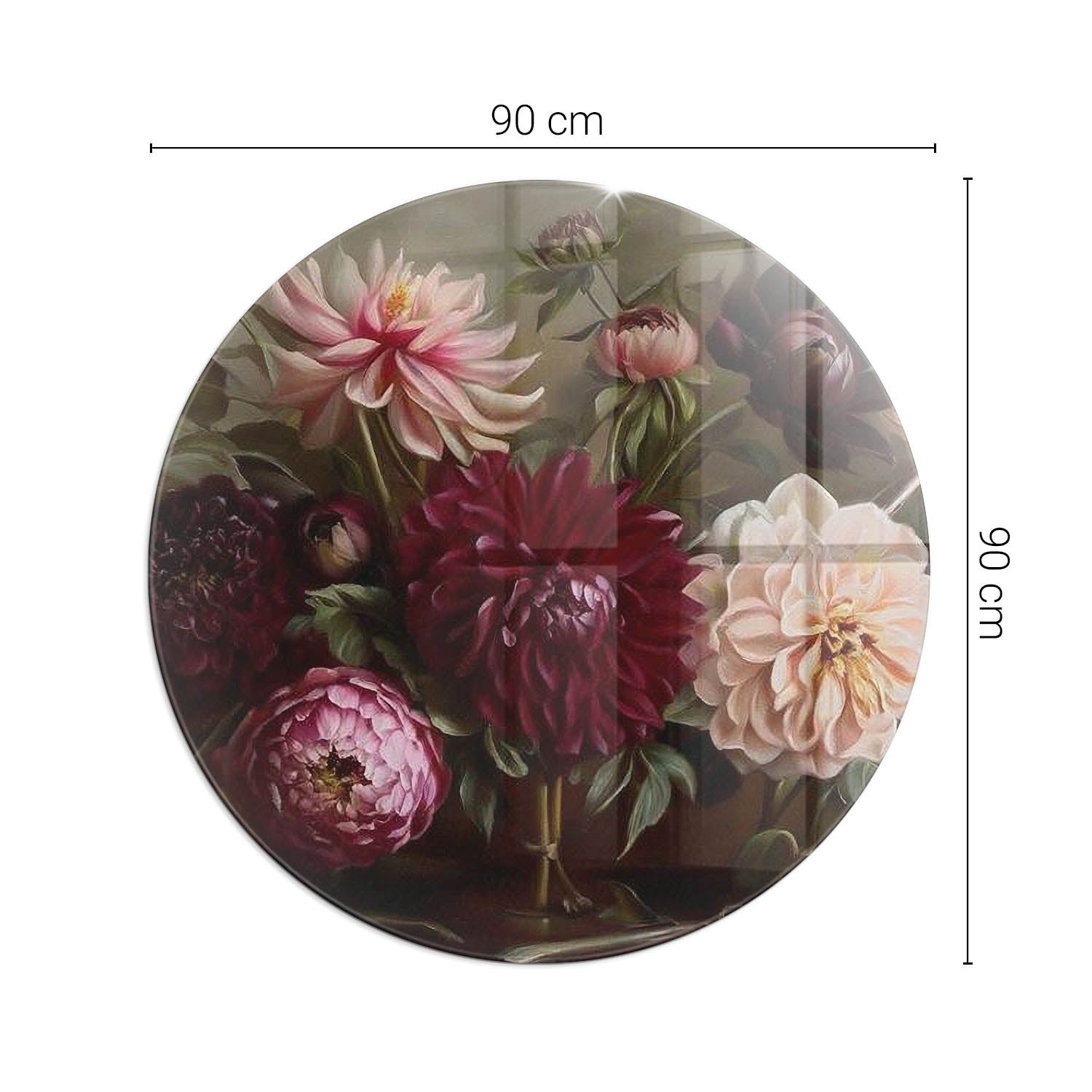 Okragła podkładka na podłogę ze szkła hartowanego - fi 90 cm - Kwiatowy bukiet w detalu - TULUP - 2