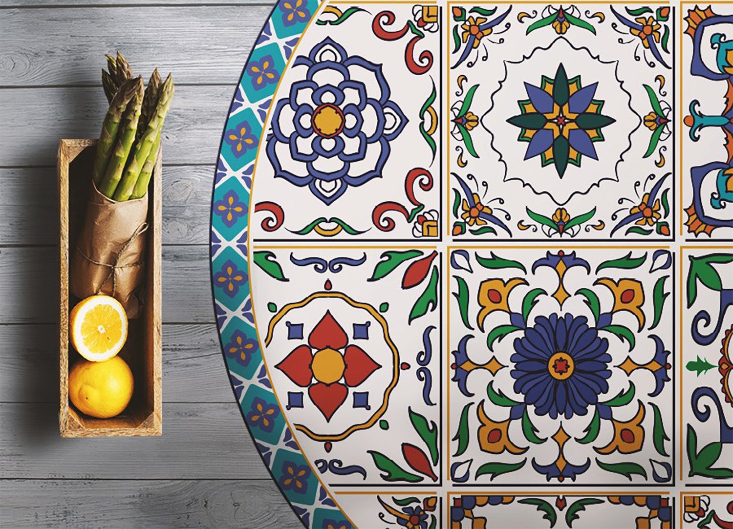 Tappeto PVC piastrelle portoghesi rotondo, tappeto vinile stile mediterraneo elegante ideale per interni 60x60 cm – Tulup - 3