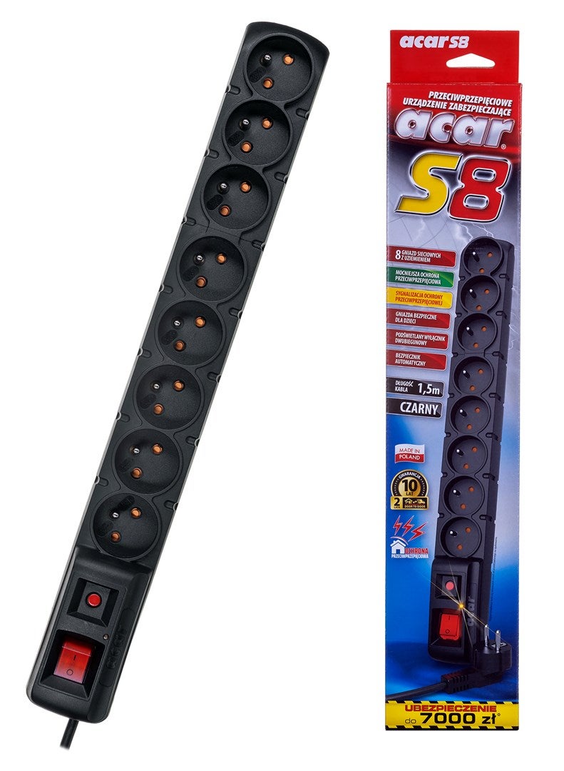 Leroy Merlin Extensión De Corriente Acar S8 De 1,5 M, 8 Tomas De Ca, Interior, Color Negro