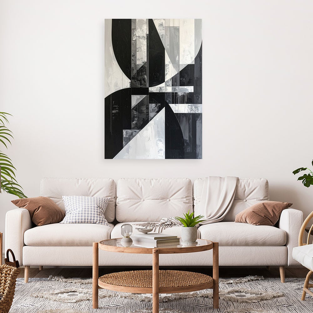 Obraz do salonu sypialni biura loftu, Geometryczna abstrakcja czarno biała 40x60 - 2
