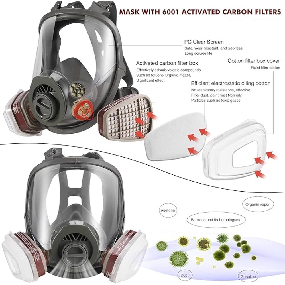 Masque intégral à gaz – Masque respiratoire réutilisable à gaz de survie nucléaire et chimique avec filtre à charbon actif 6001 cn contre - 5