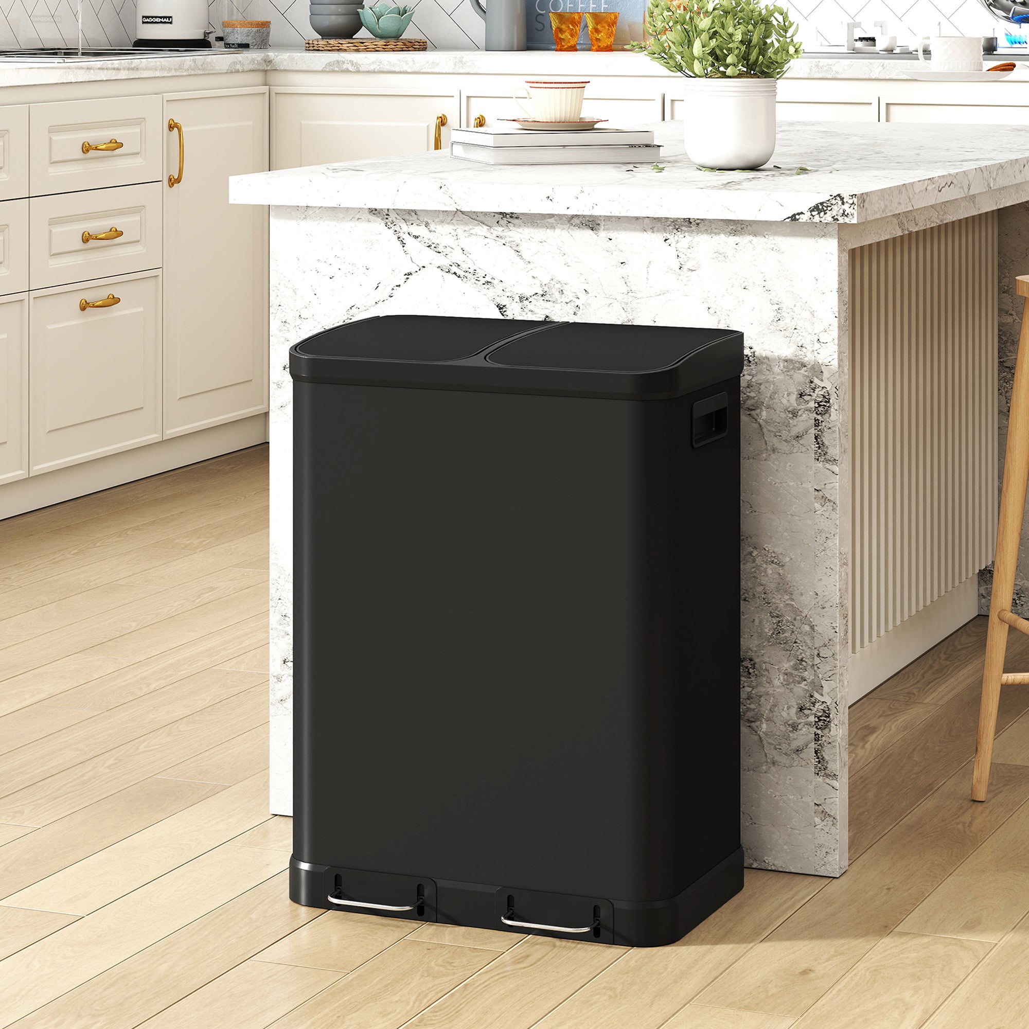 Poubelle de cuisine 2 x 30 L pédale inox fermeture douce noir | Leroy ...