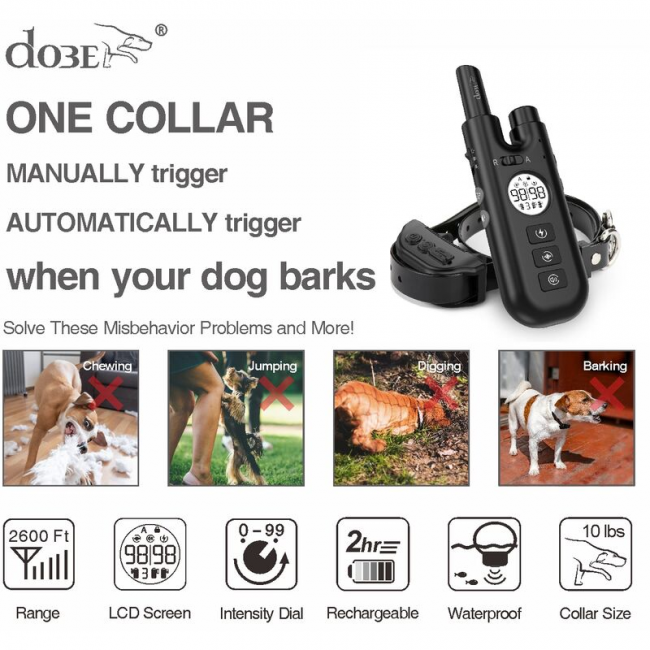 Collar eléctrico negro para adiestradores caninos con pantalla LCD y control remoto resistente al agua, doble función de vibración/descarga. - 5