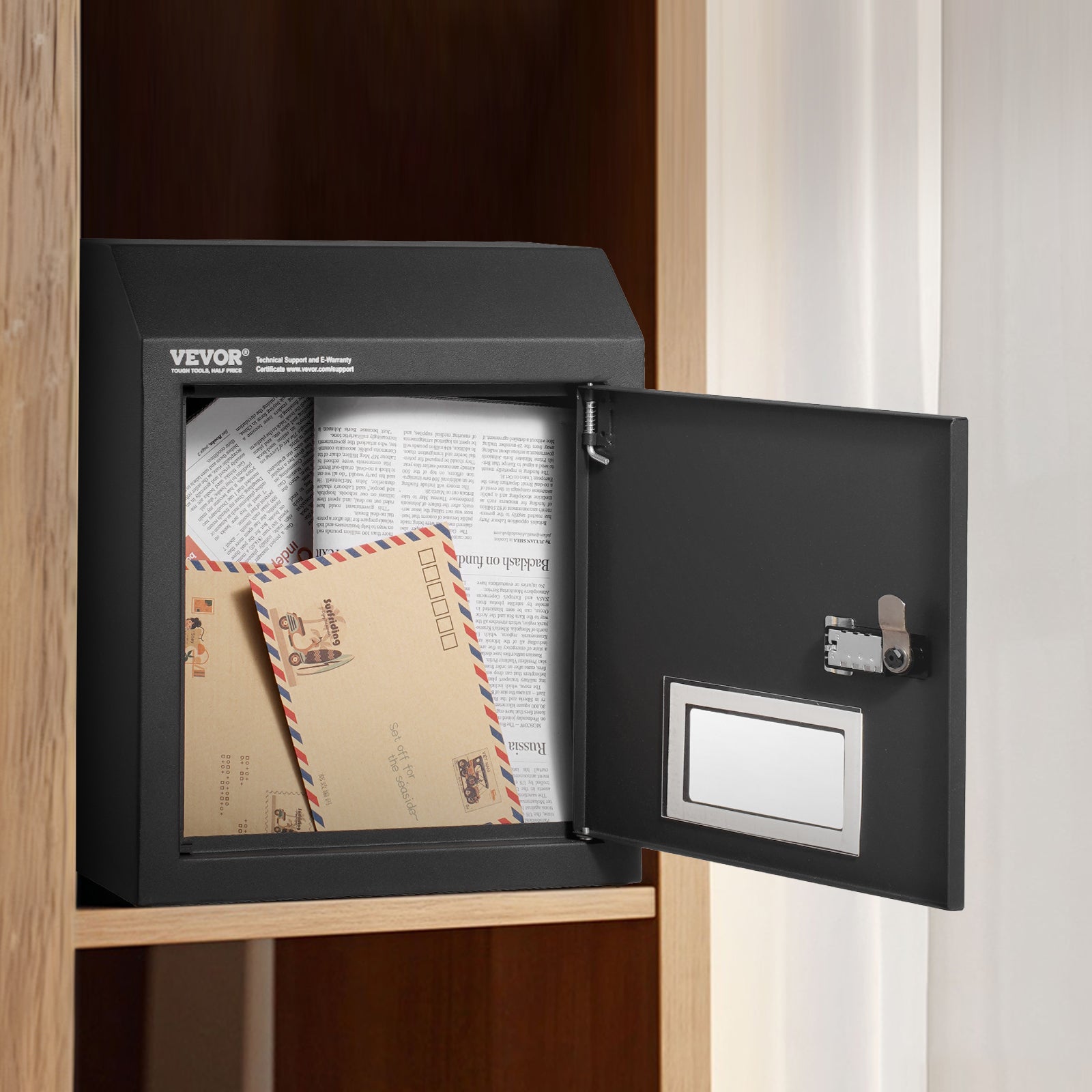 Boîte aux Lettres Encastrable Porte,VEVOR 305x155x360 mm,Boîte Dépôt Courrier Travers la Porte,43 mm,Acier Robuste,Verrouillage à Code Combinaison - 8