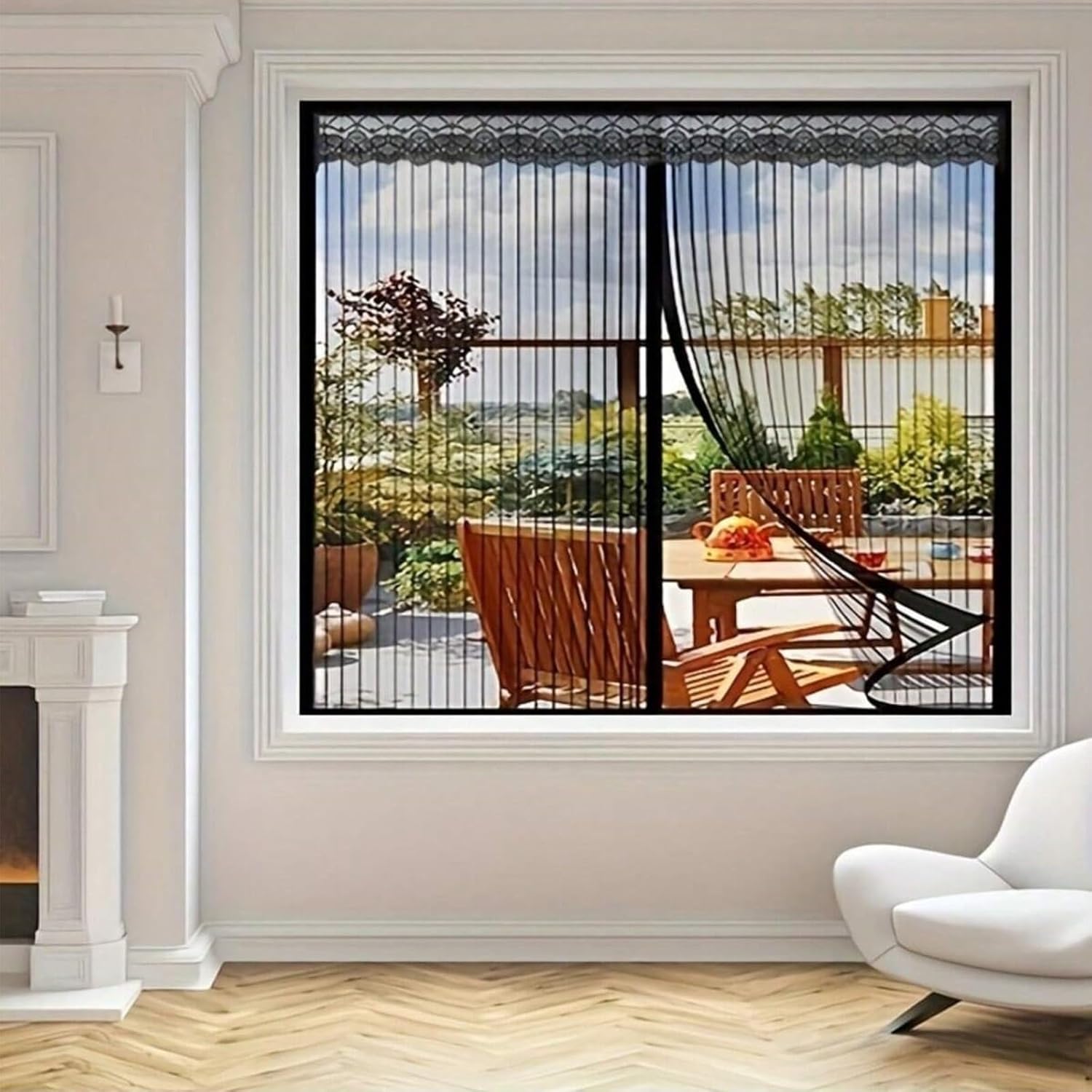 Moustiquaire De Porte 150 X 250 Cm Fermeture Automatique,Sans Perçage,Pliable Moustiquaire Store Enroulable Kit D'installation Complet Pour Porte Fenetre, Noir