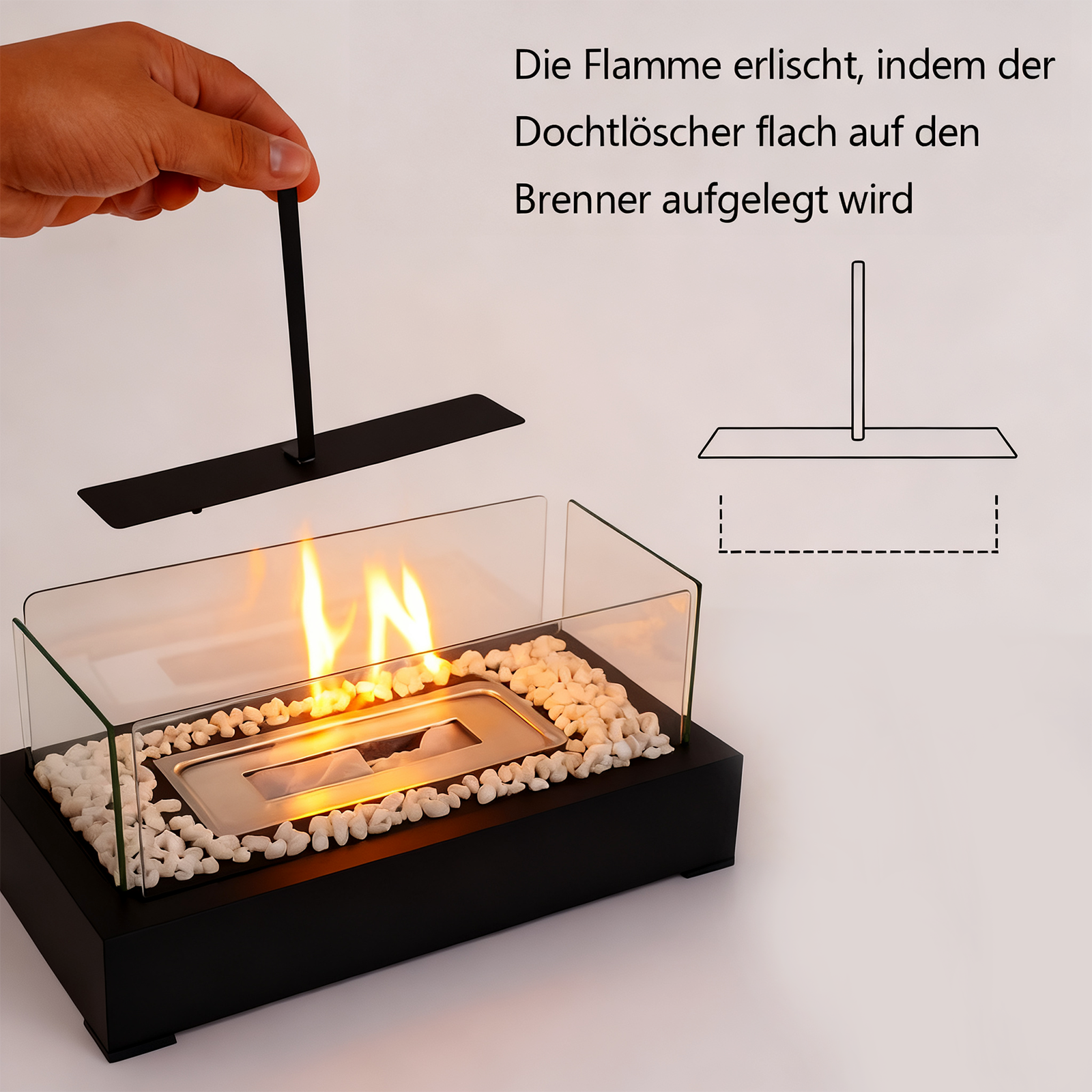 ZMH Chimenea de sobremesa portátil decorativa de bioetanol rectangular negra - 6