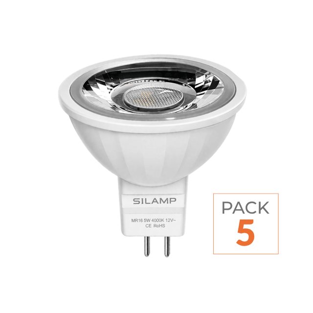Lot de 5 - Ampoule LED GU5.3 / MR16 12V 8W SMD 80° - Blanc Froid 6000K - 8000K - SILAMP