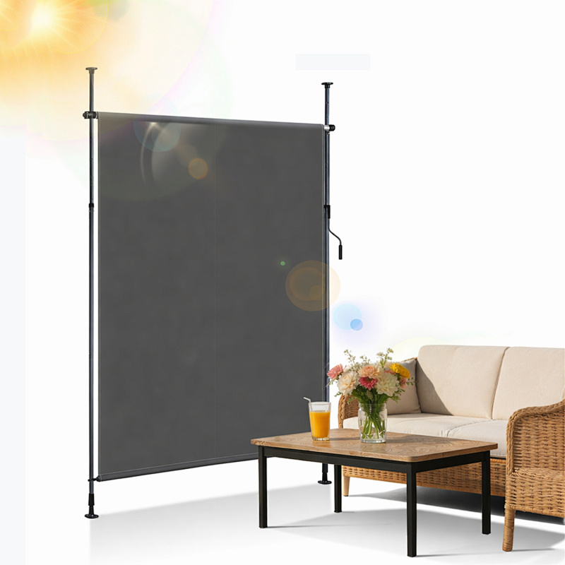 Markiza zewnętrzna Markiza pionowa zewnętrzna Markiza z zaciskami 120 x 270 cm rozkładana markiza zewnętrzna z korbką bez wiercenia Antracyt