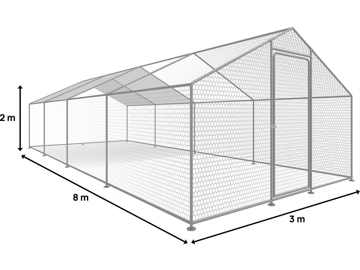 Recinto para frangos 24 m² parque de tela metálica 8 x 3 x 2 M aço galvanizado - 3
