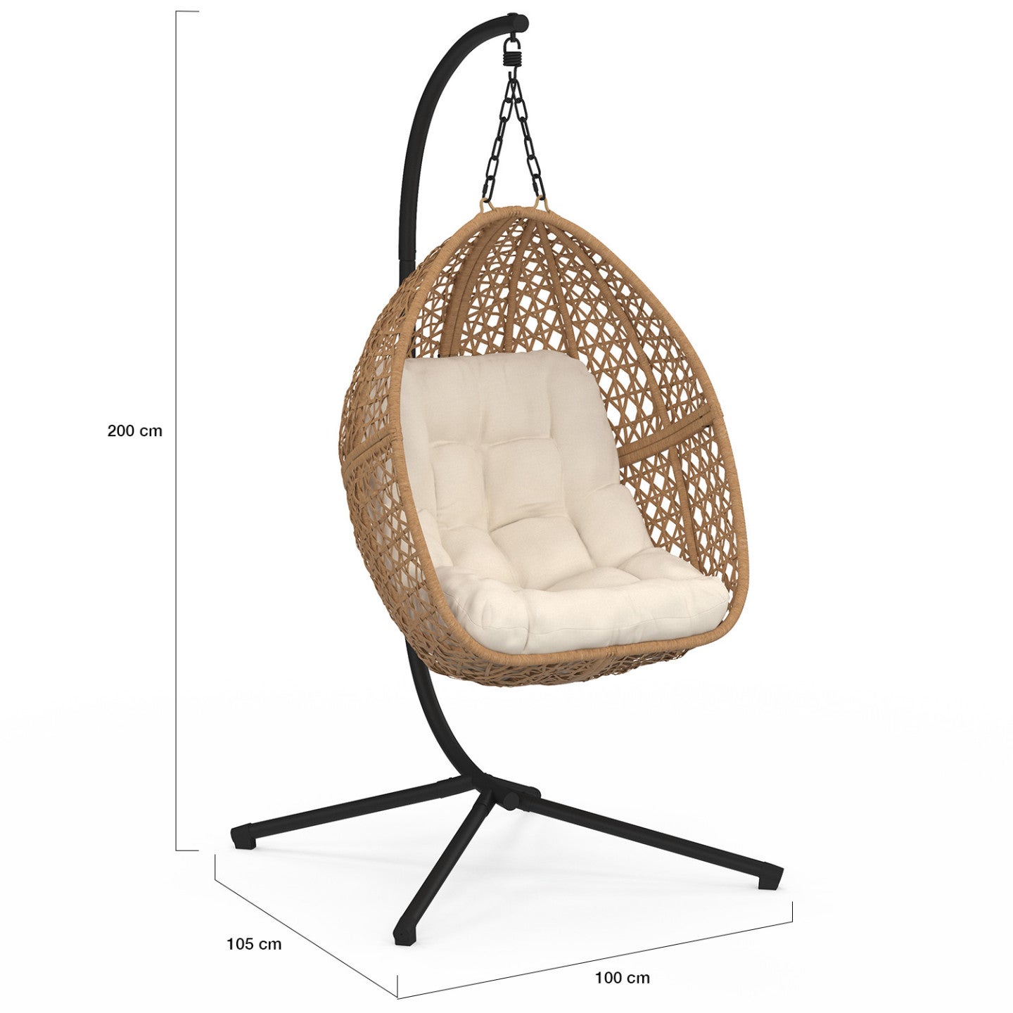 Fauteuil lune suspendu ajouré effet rotin avec coussin écru - 4