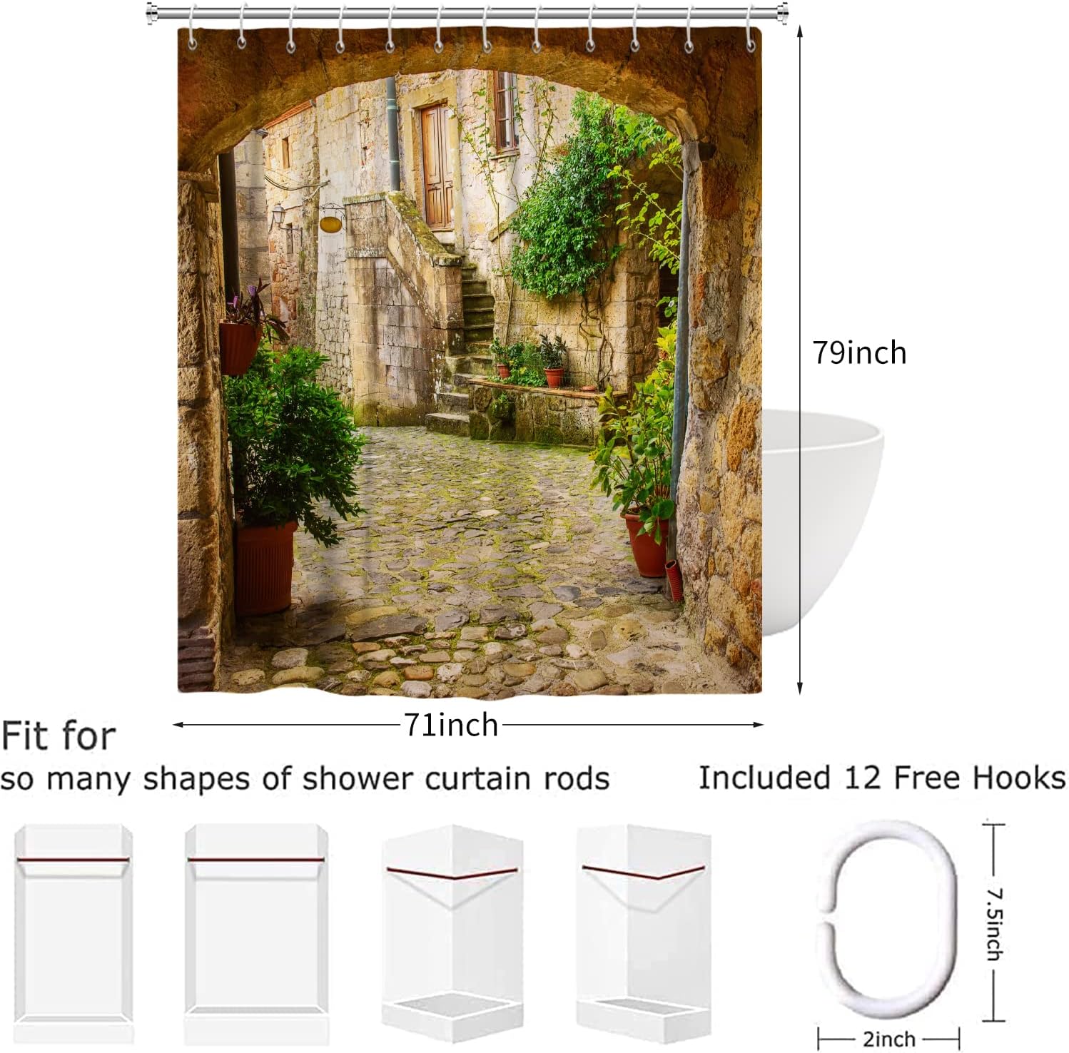 Rideau Bain Paysage Nature 3D Rideau De Douche Forêt Jungle 180x200 Cm – Impression 3D Haute Définition, Tissu Polyester Imperméable, 12 œillets Métal