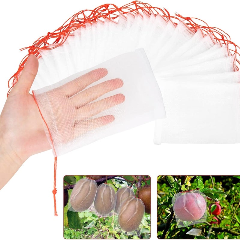 Ochronne worki na owoce, 100 sztuk, siatkowe worki o wymiarach 6" x 4" ze sznurkiem, siatkowe worki barierowe do ochrony owoców