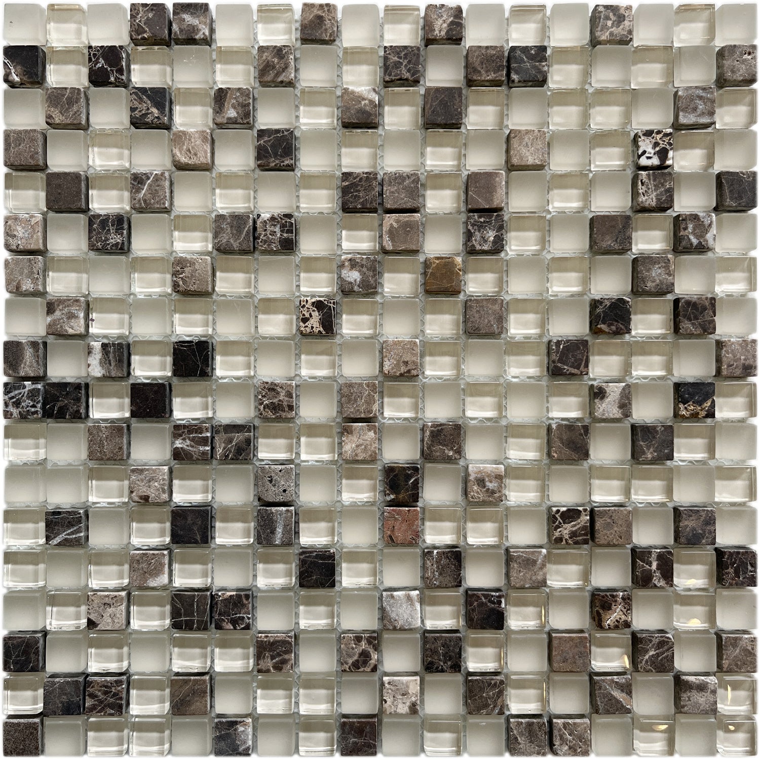 Mozaika z mieszanego kamienia i siatki szklanej w kolorze beżowo-brązowym do łazienki i kuchni - 1 m²