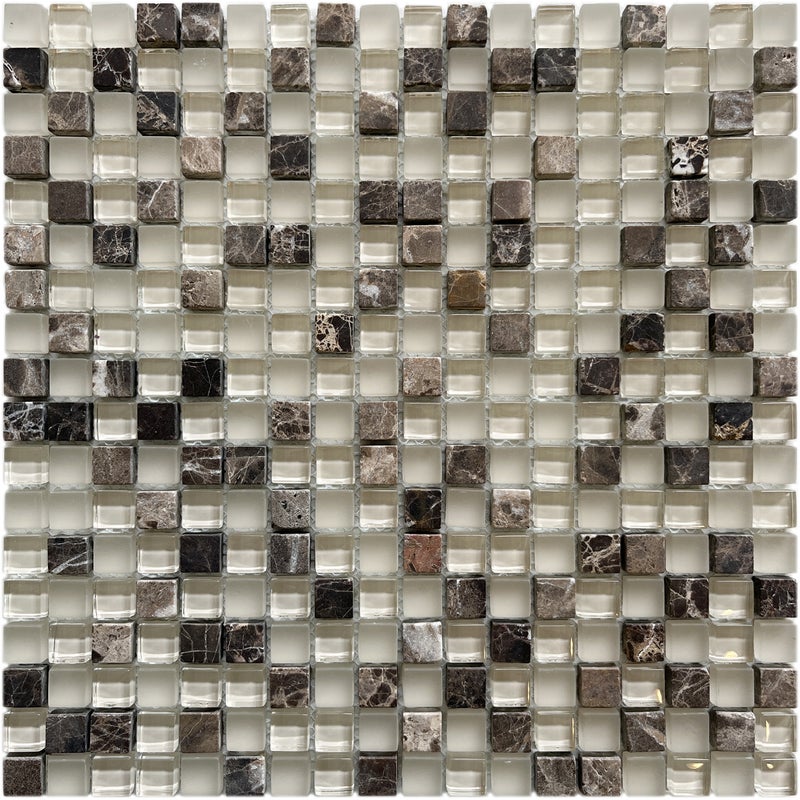 Mozaika z mieszanego kamienia i siatki szklanej w kolorze beżowo-brązowym do łazienki i kuchni - 1 m²