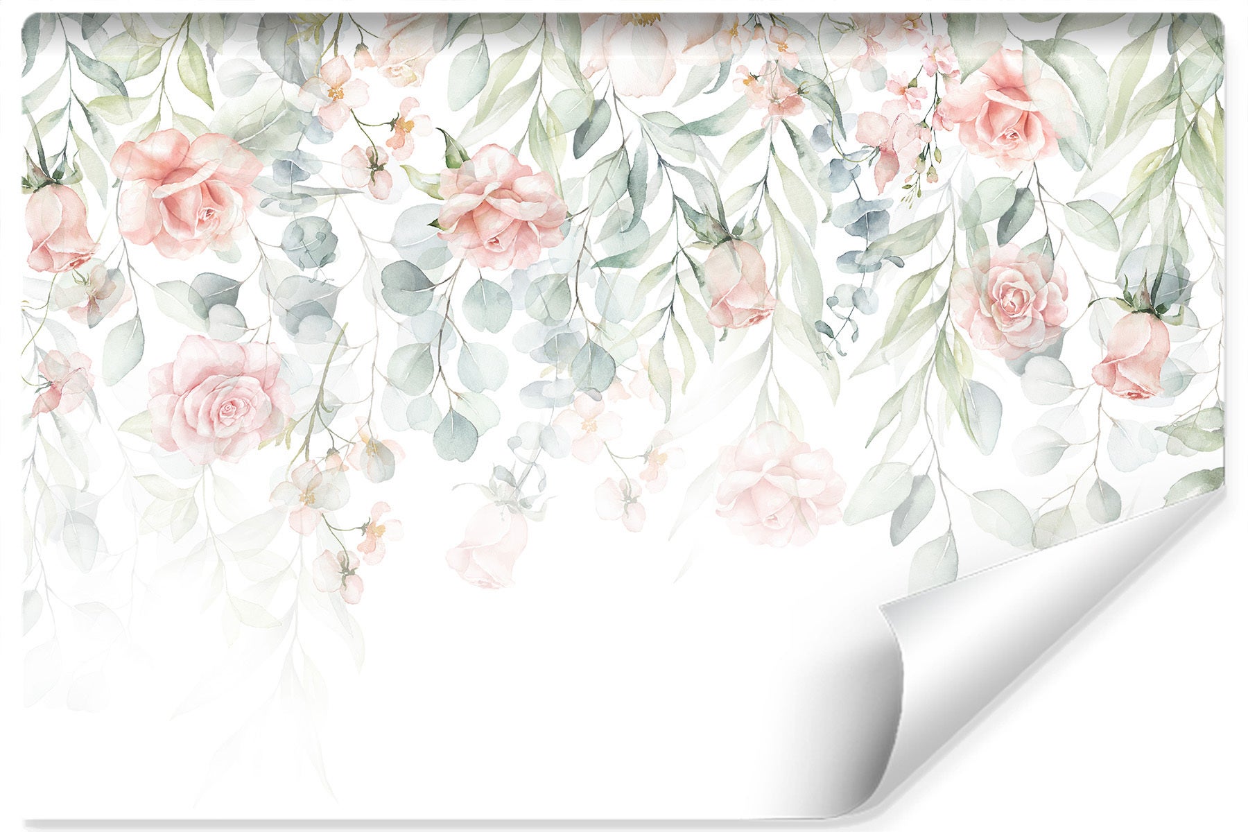 Papel pintado fotográfico vlieseline para el dormitorio rosas hojas acuarela 405cm x 270cm