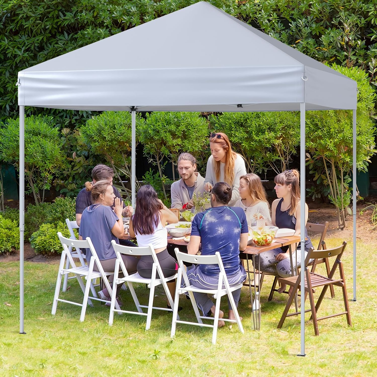 2x2 M Carpa Plegable con Estructura Reforzada, 8 Estacas y 4 Cuerdas de Viento, Toldo Portátil para Playa, Jardín, Bolsa de Transporte (Blanco) - 2