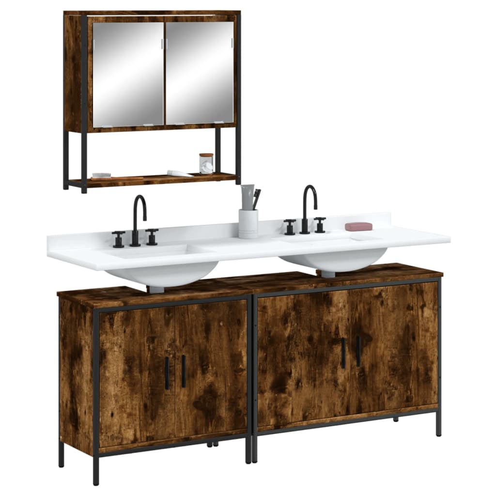 Conjunto de muebles de baño 3 piezas roble ahumado