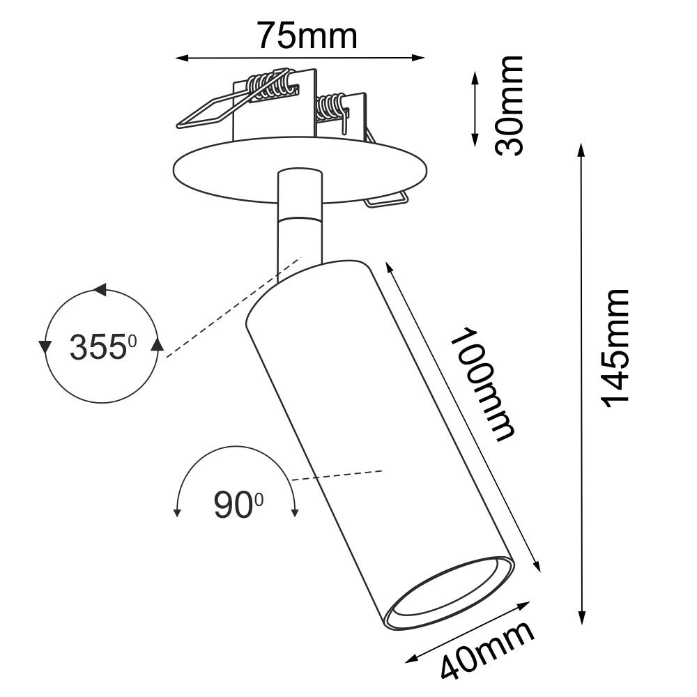 Oprawa sufitowa wpuszczana podtynkowa Ace biała i chrom 1xGU10x4W okrągła ruchoma IP20 wym: 14,5 x 7,5 x 7,5 cm metal Brosline - 2